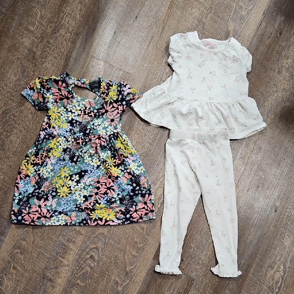 4/$25 2T Floral Dress and White Outfit Set